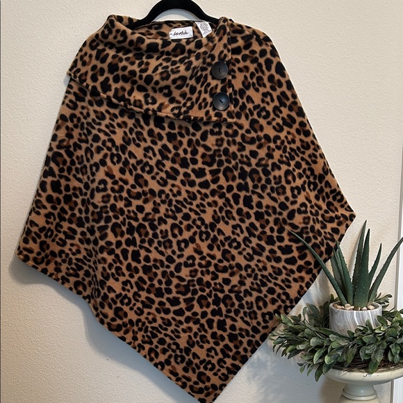 Lemoda Jackets & Blazers - LeModa Leopard Patterned Cape with Button Accent